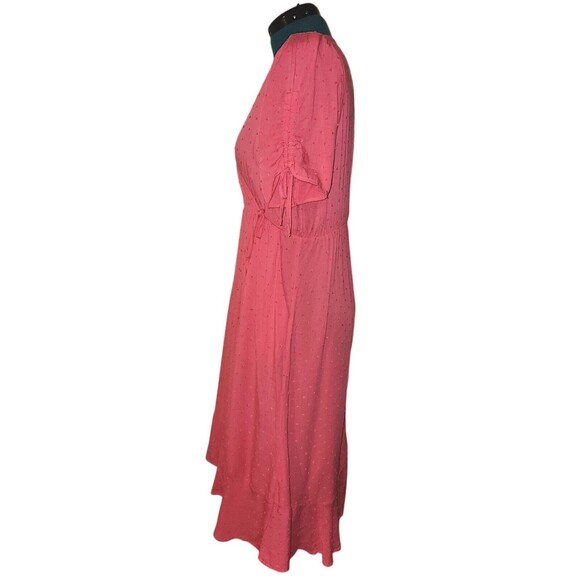 TORRID Pink Midi Swiss Dot Surplice Wrap Casual Dress Size 0 US Large Like 12 - Picture 4 of 7